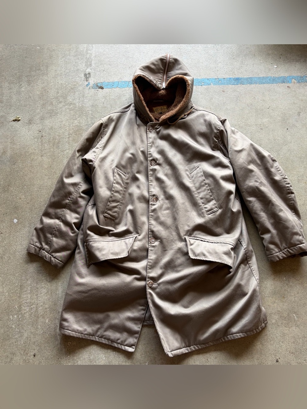 Vintage 70s LL Bean Men’s Parka Coat Faux Fur Split Hood Olive Green USA